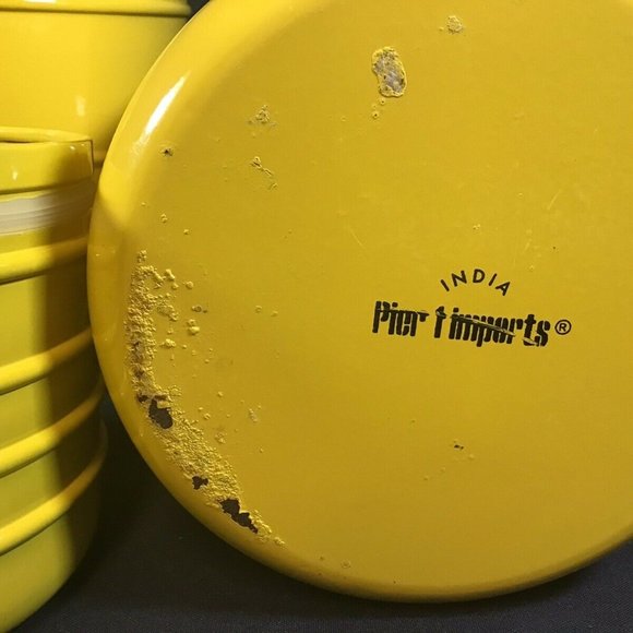 Vintage Pier 1 Imports Metal Canister Set Yellow with Silver Lids India Lot of 3 - Picture 6 of 6